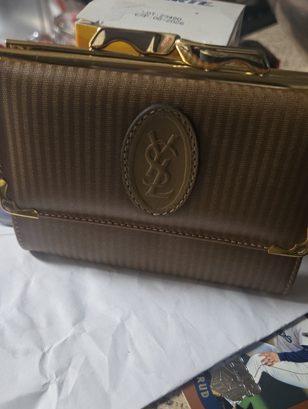 Saint Laurent Brown Textured Leather Men’s Clasp Wallet